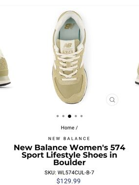 New Balance Women's 574 Sneakers in Boulder/tan green with cream Accents